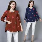 Long-sleeve Embroidered Floral Top