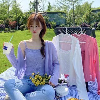 Long-sleeve Plain Cardigan / Plain Shirred Camisole