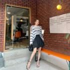 Set: Stripe Knit Top + Inset Shorts Godet Miniskirt Black - One Size