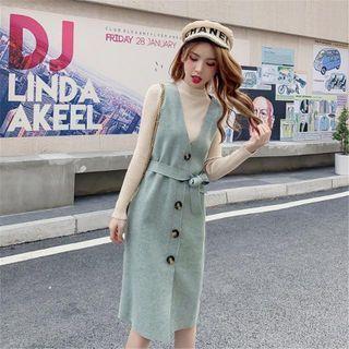 Single-breasted Knit Midi Sheath Overall Dress