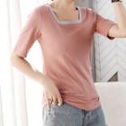 Contrast Trim Square-neck Short-sleeve T-shirt