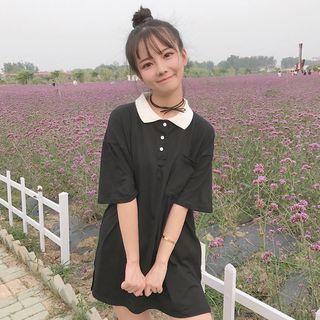 Elbow-sleeve Short-sleeve Polo Dress