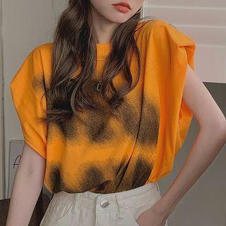 Cap-sleeve Tie Dye Top Orange - One Size