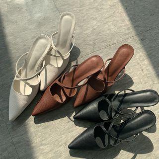 Cross-strap Pointy Stiletto Mules