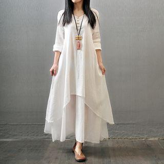 Buttoned Long Sleeve Maxi Dress