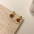 Disc & Hoop Alloy Dangle Earring 1 Pair - S925 Silver - Gold & Brown - One Size
