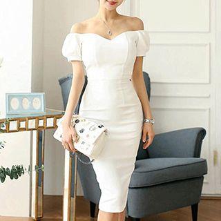 Short-sleeve Off Shoulder Sheath Dress