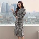 Fray-edge Faux-pearl Houndstooth Dress