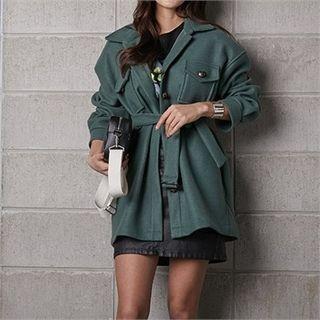 Wool Blend Loose-fit Jacket With Belt