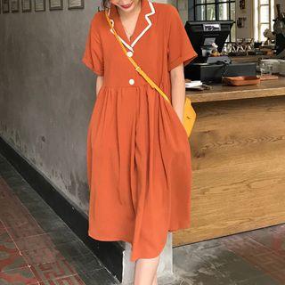 Short-sleeve A-line Midi Dress Tangerine - One Size