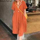 Short-sleeve A-line Midi Dress Tangerine - One Size