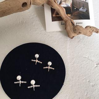 Rhinestone Bar Faux Pearl Dangle Earring