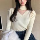 Choker-neck Cutout-back Knit Top