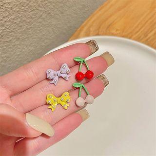 Cherry Bow Asymmetrical Alloy Earring