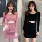 Long-sleeve Buttoned Cutout A-line Dress