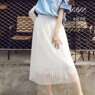 Accordion Pleat Midi Tulle Skirt