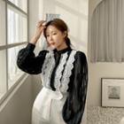 High-neck Nude-lace Blouse
