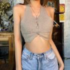 Halter-neck Button-up Cropped Camisole Top