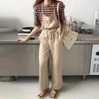 Striped Short-sleeve T-shirt / Drawstring Wide-leg Jumper Pants