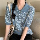 Short-sleeve Print Polo Shirt Blue - One Size