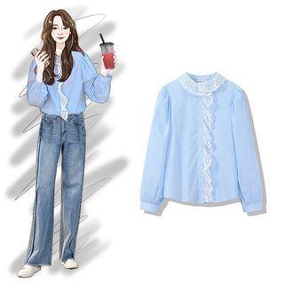Ruffle Blouse Light Blue - One Size