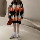 Argyle Mini Sweater Dress Orange - One Size