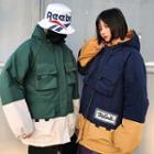 Couple Matching Color Block Hood Padded Jacket