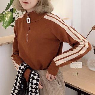 Striped Half Zip Sweater Black - One Size