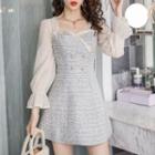 Tweed Flared-sleeve A-line Dress