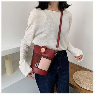 Faux Leather Paneled Pvc Bucket Bag