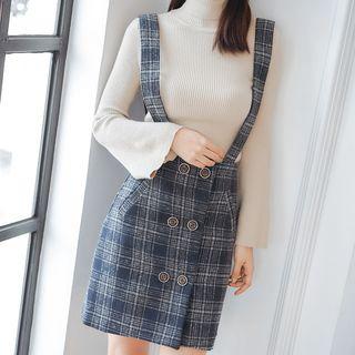Double-button Plaid Jumper Dress