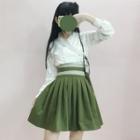 Long-sleeve Asymmetric Top/pleated Skirt