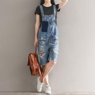 Ripped Washed Denim Jumper Shorts