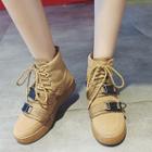 Faux Suede Buckle Accent High-top Platform Sneakers