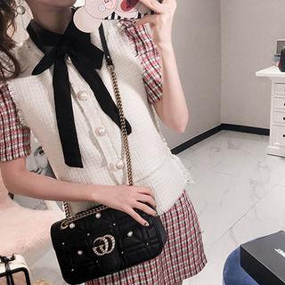 Fuax-pearl Buttoned Tweed Vest