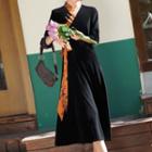 Long-sleeve Frog-button Velvet Midi A-line Dress
