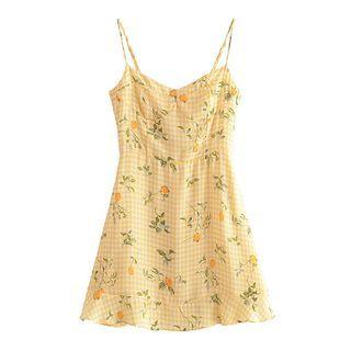 Spaghetti Strap Floral Gingham Mini A-line Dress