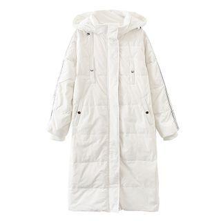 Lettering Button Zip Hooded Down Coat