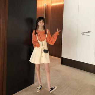 Buttoned A-line Mini Suspender Skirt