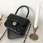 Chain Strap Argyle Flap Shoulder Bag  - Black