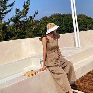 Frill-shoulder Jumpsuit With Sash