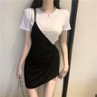 Set: Plain T-shirt + Asymmetric Sleeveless Mini Dress