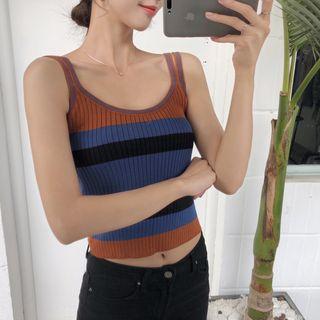 Double Spaghetti Strap Striped Knit Top