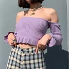 Off-shoulder Ruffle Hem Cropped Sweater