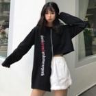 Long-sleeve Lettering Asymmetric T-shirt