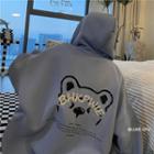 Bear Print Lettering Hooded Zip Jacket