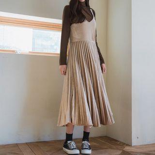 Pleated Velvet Pinafore Dress