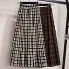 Midi Accordion Pleat A-line Plaid Skirt