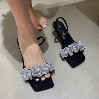 Rhinestone Ruffle High Heel Sandals