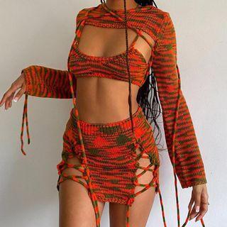 Set: Cropped Camisole Top + Shrug + Pencil Skirt